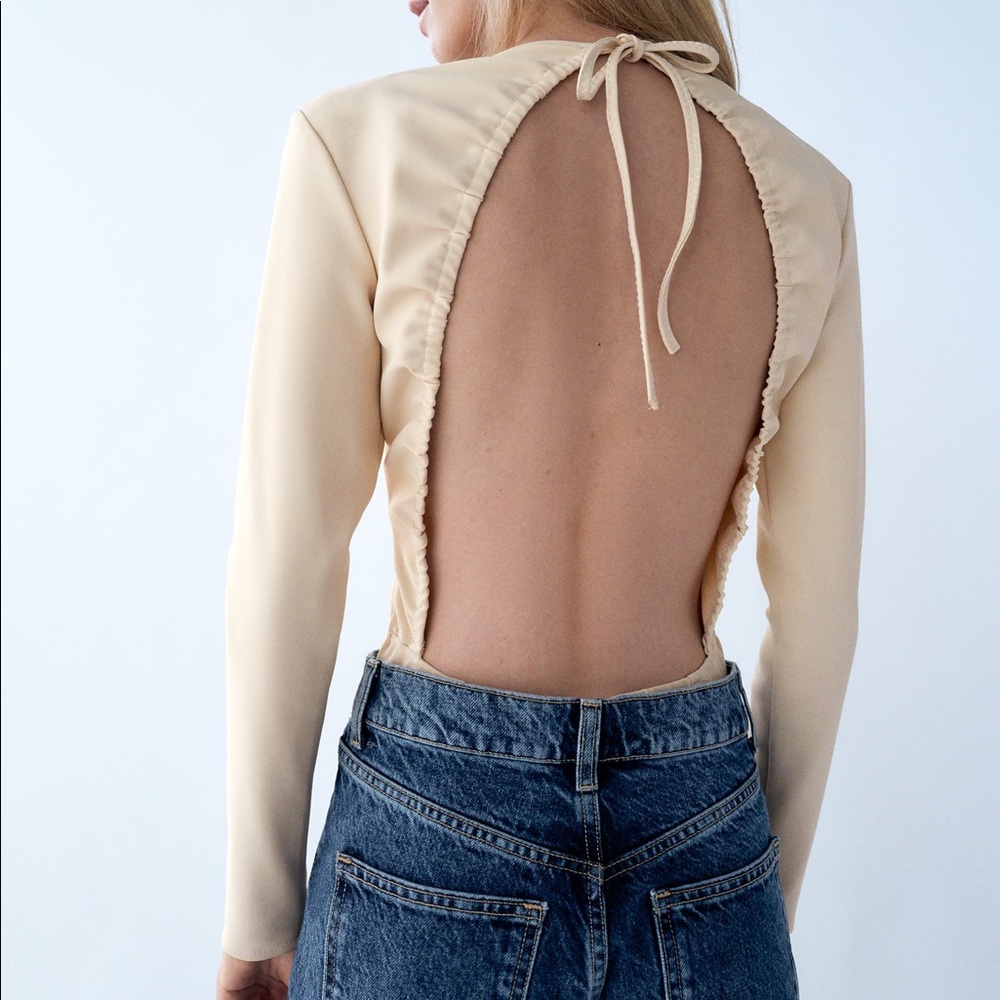Zara neoprene open back long sleeve bodysuit